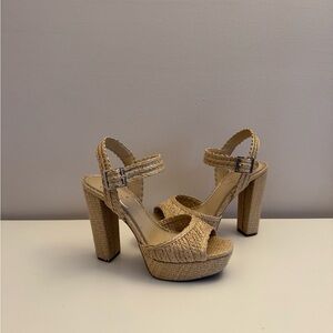 Jessica Simpson Rattan Heeled Platform Sandals